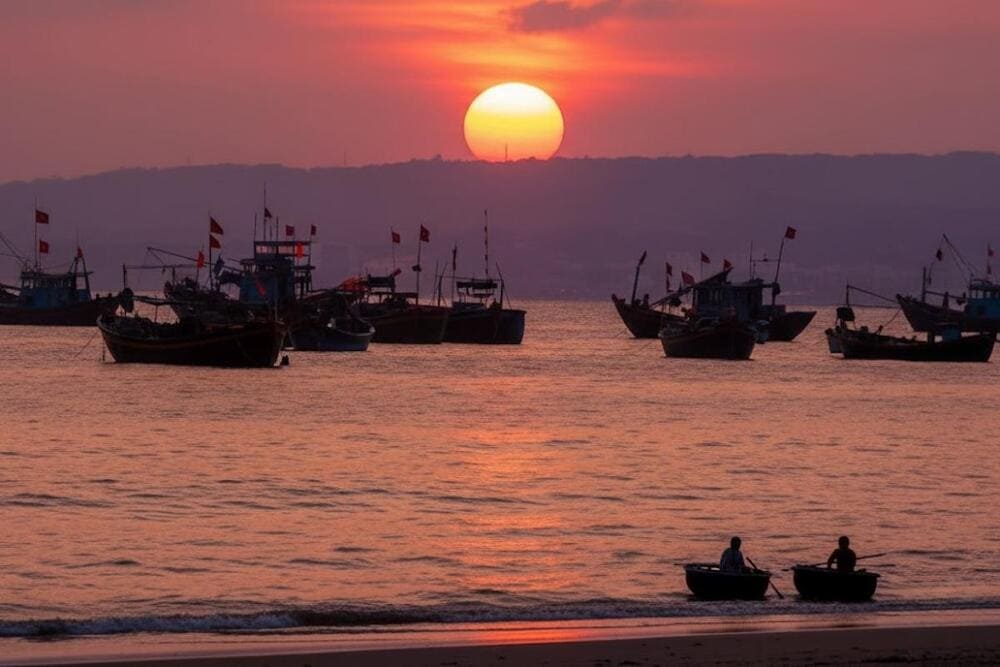 Khung cảnh làng chài Mũi Né tuyệt đẹp lúc bình minh.